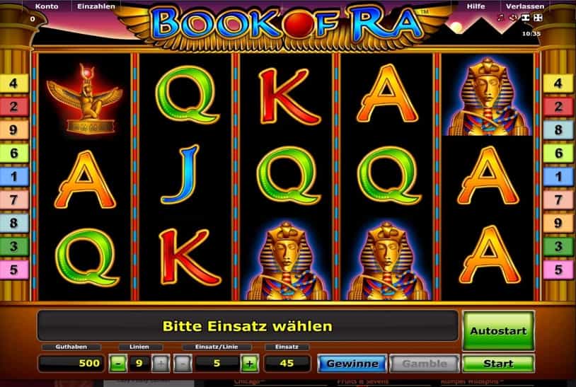 Spielansicht des Book of Ra Online Slots.