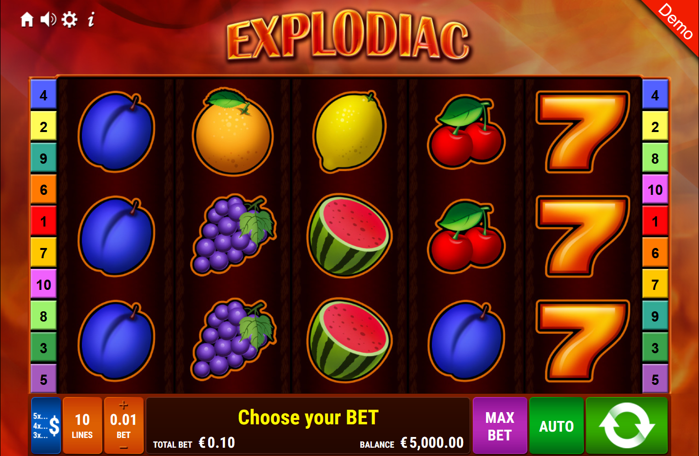 Spielansicht des Explodiac Online Slots.
