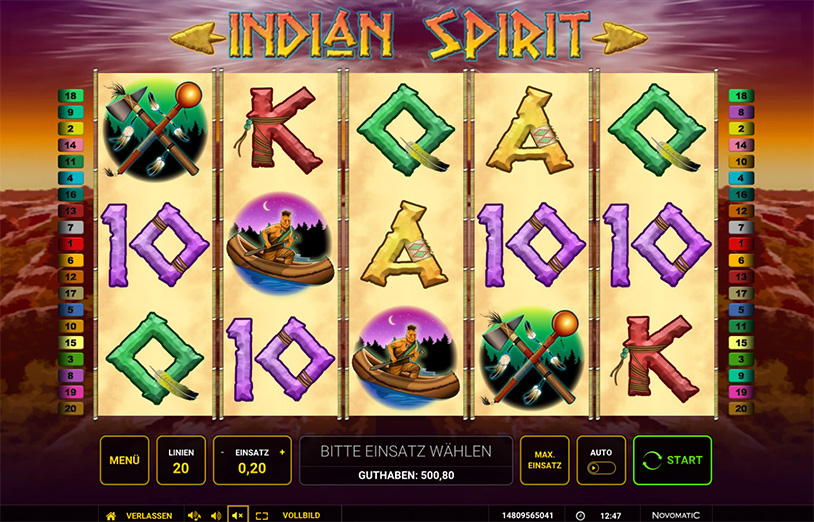 Spielansicht des Indian Spirit Online Slots.
