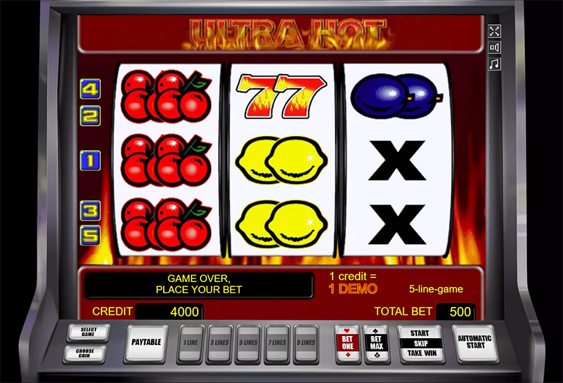 Spielansicht des Ultra Hot Online Slots.