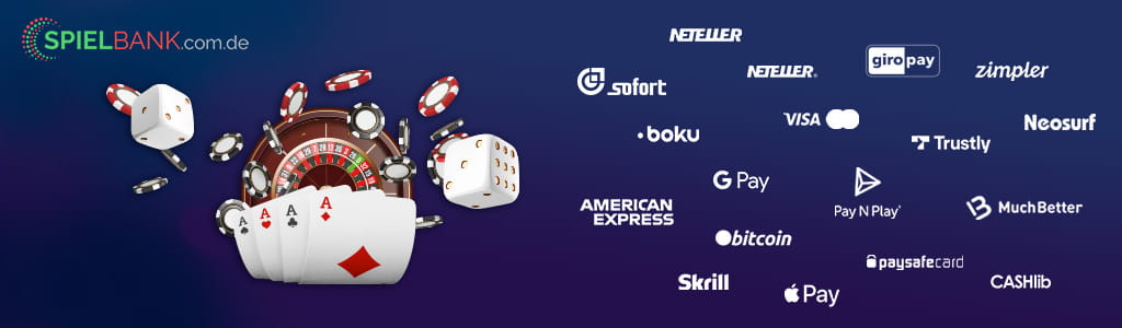 Logos von Zahlungsmethoden in Online Casinos.